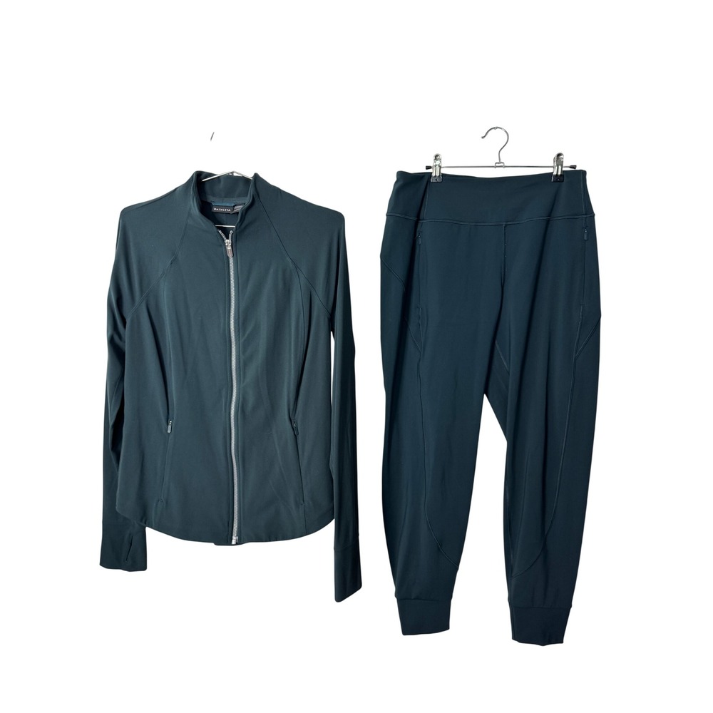Athleta Salutation Jacket Rainier Jogger SET Teal Green Medium Activewear 2pc